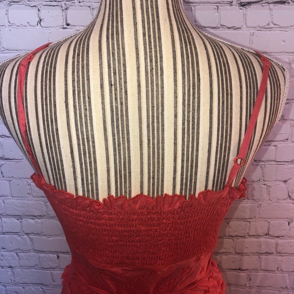 Coral Embroidered Spaghetti Straps Cotton Dress - Picture 5 of 8